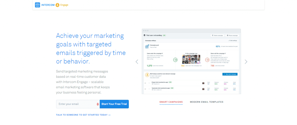 Intercom landing page image