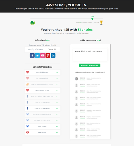 image of entry page and custom actions