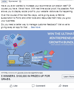 Image of facebook ad for giveaway.