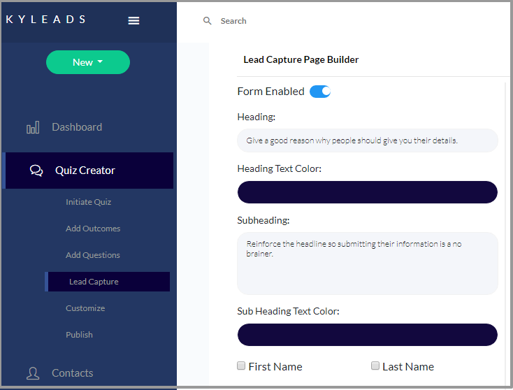 Lead capture page