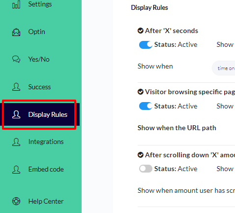 exit popup display rules