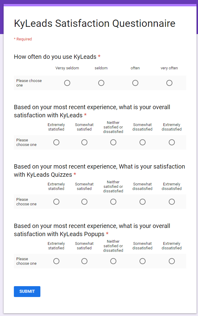 type of research questionnaire