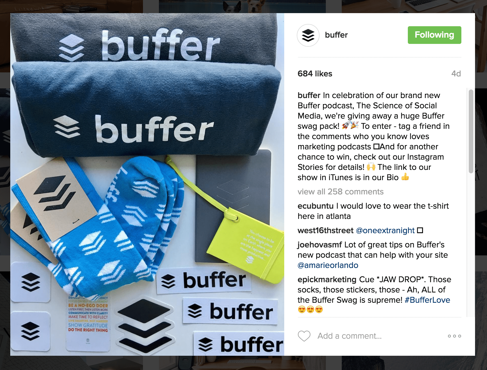Buffer podcast marketing giveaway
