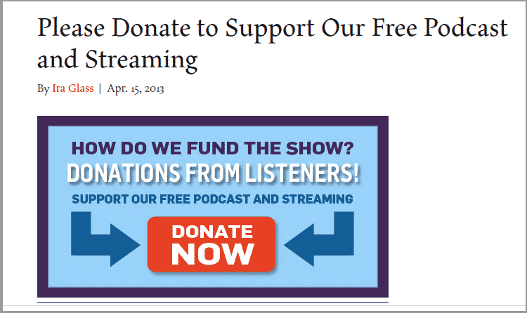 Accepting donations instead of podcast advertising