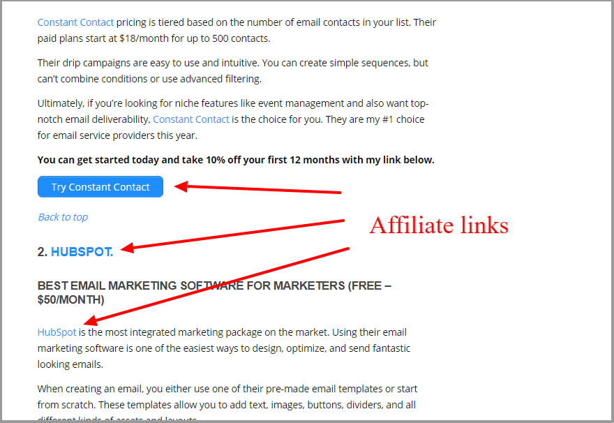 example of affiliate links