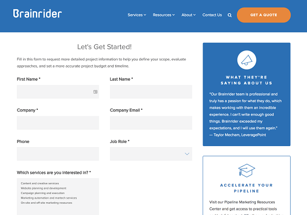 Brainrider example to illustrate how to improve form conversion rates