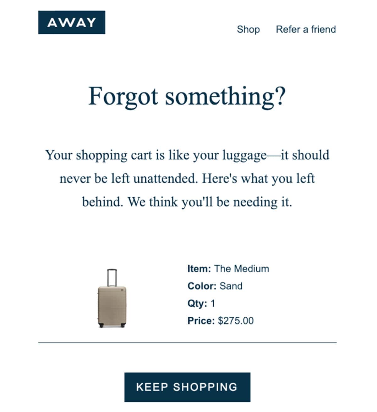 cart abandonment email
